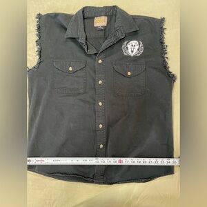 Coast Men's XL Sleeveless Black Button-Up Shirt Graphic Eagle Biker Twill Cotton